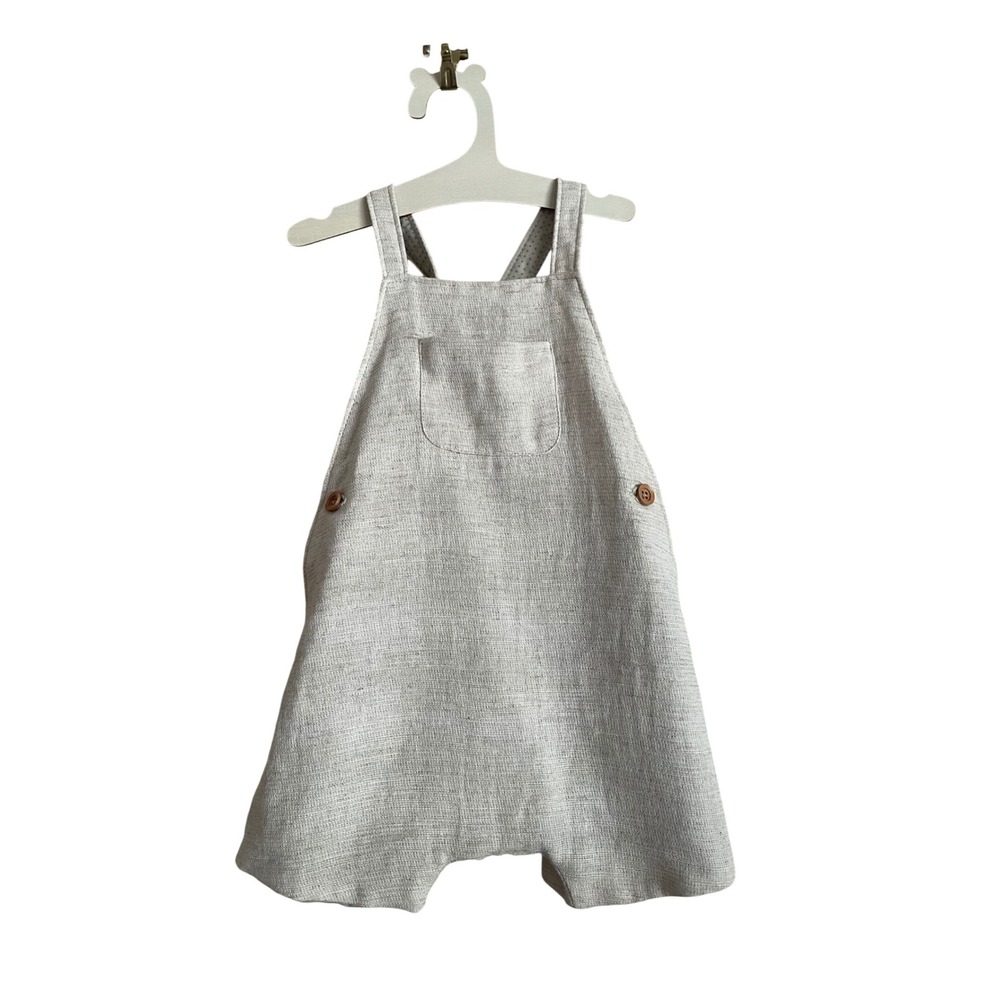 Zara Mini Kids Oatmeal Woven Overalls Romper Beige 9-12 Months‎ Baby Minimalist